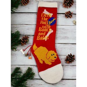 Vintage Knit Christmas Stocking For Puppy Dog Fur Baby